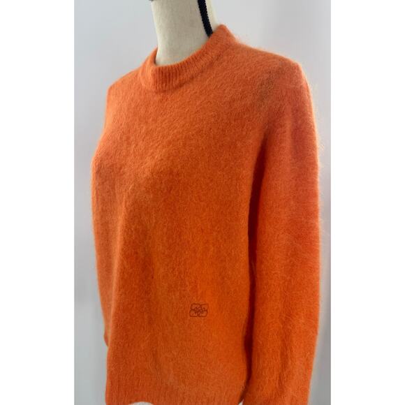 Ganni Orange Alpaca Wool Sweater Crewneck Knit Fuzzy Tangerine L - Picture 3 of 11